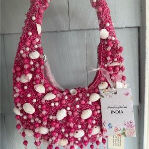 Viral Pink Beaded Shell Handbag